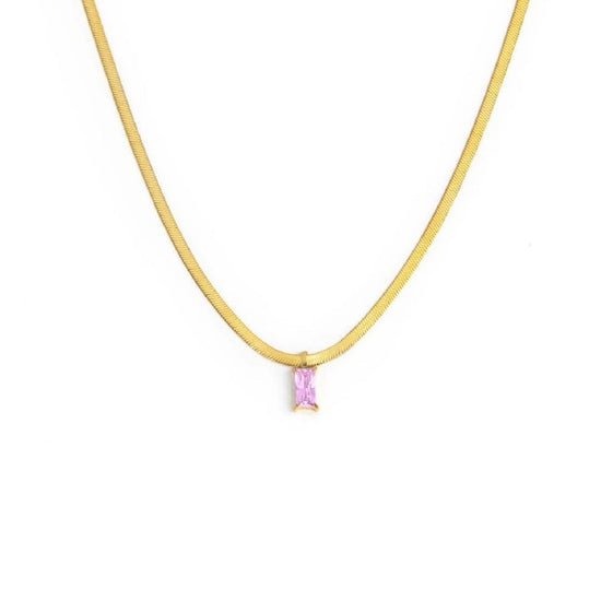 Collana snake donna Marlù Sparkles in acciaio dorato con zircone rosa taglio baguette 31CN0001G-LF-1