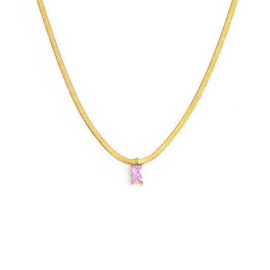 Collana snake donna Marlù Sparkles in acciaio dorato con zircone rosa taglio baguette 31CN0001G-LF-1