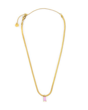 Collana catena snake da donna della collezione Marlù Sparkles in acciaio 316L dorato e zircone rosa taglio baguette 31CN0001G-LF