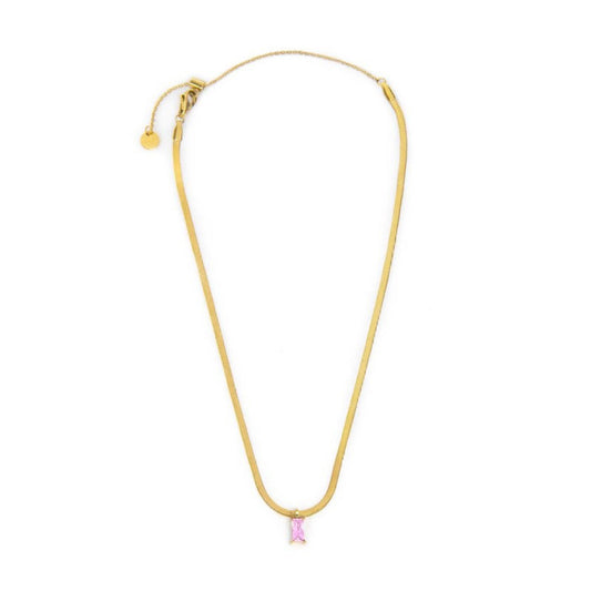 Collana snake donna Marlù Sparkles in acciaio dorato con zircone rosa taglio baguette 31CN0001G-LF