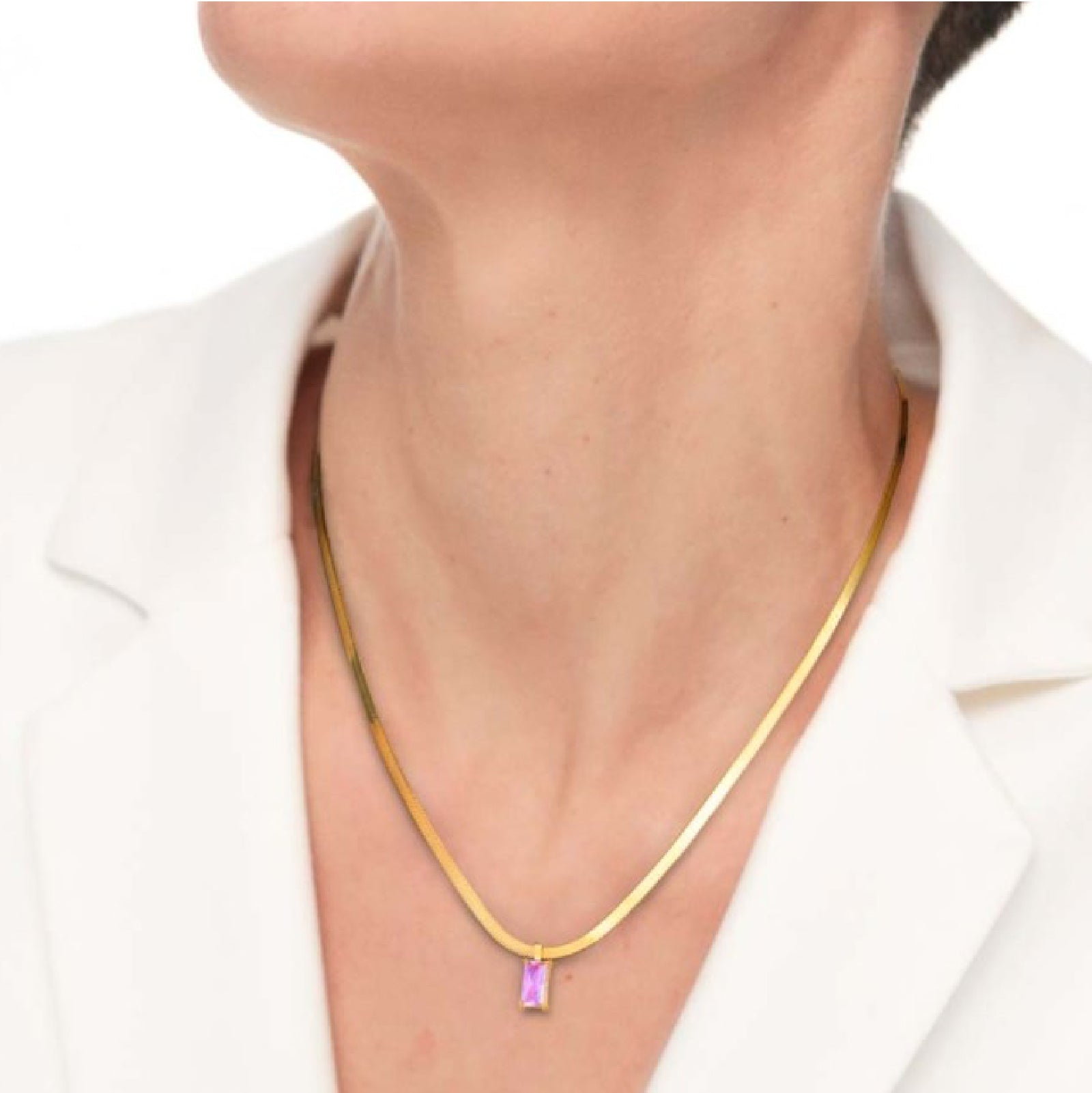 Collana snake donna Marlù Sparkles in acciaio dorato con zircone rosa taglio baguette 31CN0001G-LF