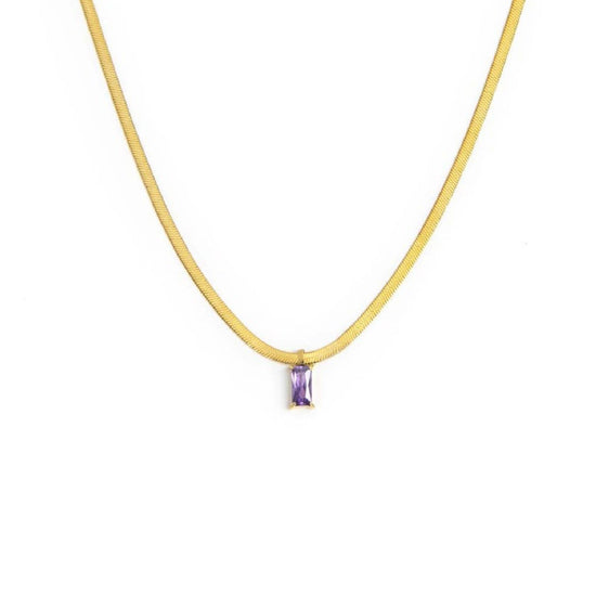 Collana snake donna Marlù Sparkles in acciaio dorato con zircone viola taglio baguette 31CN0001G-P-1