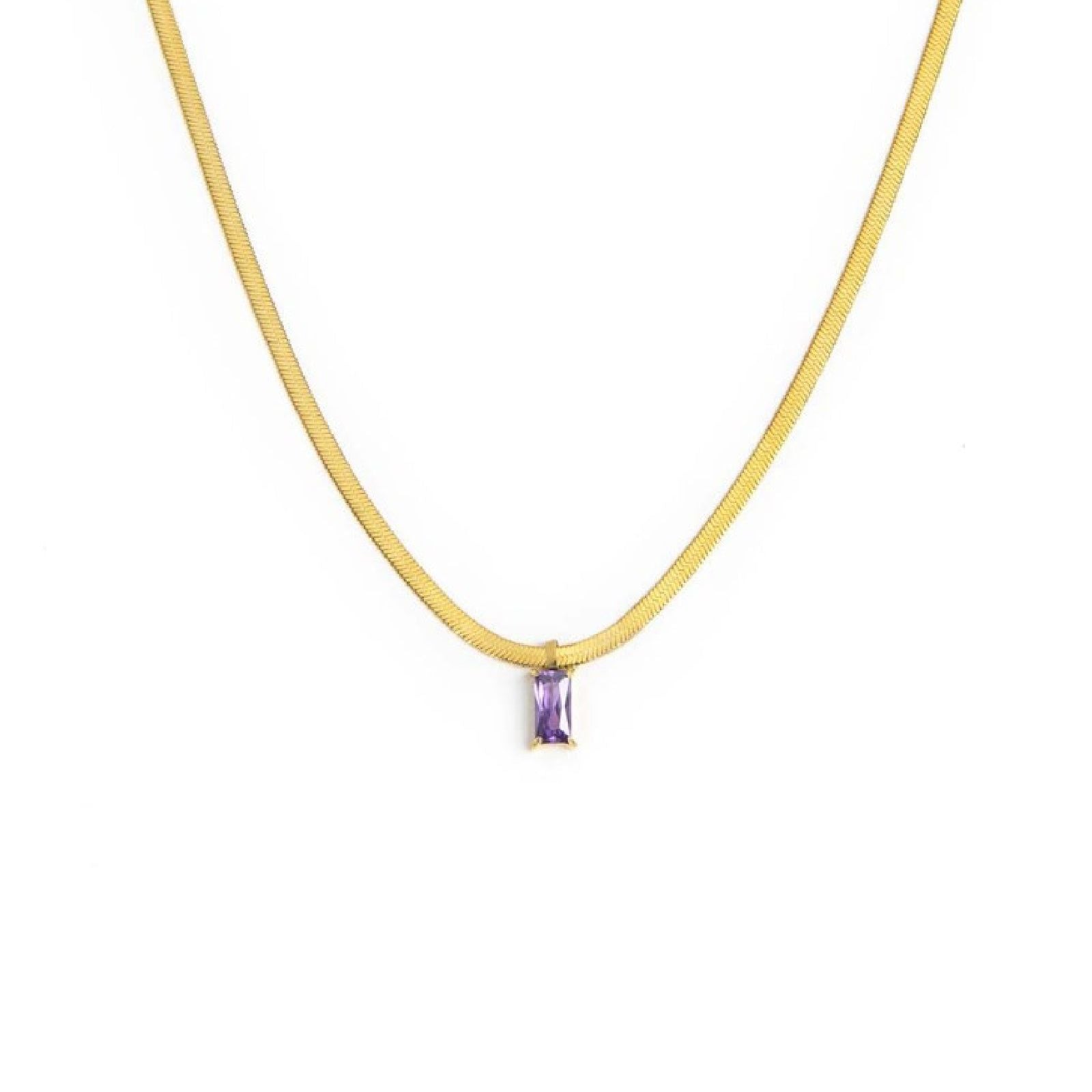 Collana snake donna Marlù Sparkles in acciaio dorato con zircone viola taglio baguette 31CN0001G-P-1