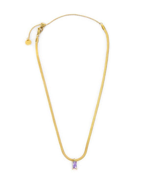 Collana catena snake da donna della collezione Marlù Sparkles in acciaio 316L dorato e zircone viola taglio baguette 31CN0001G-P