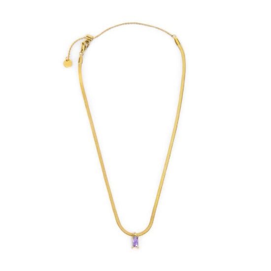 Collana snake donna Marlù Sparkles in acciaio dorato con zircone viola taglio baguette 31CN0001G-P