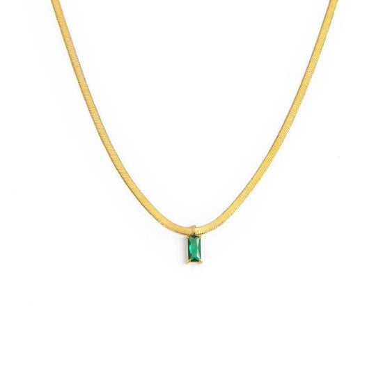 Collana snake donna Marlù Sparkles in acciaio dorato con zircone verde taglio baguette 31CN0001G-S-1