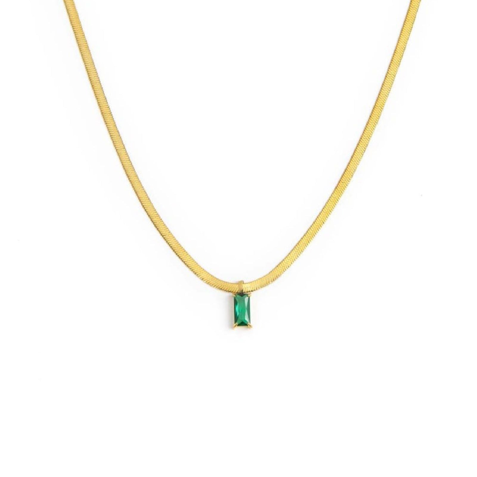 Collana snake donna Marlù Sparkles in acciaio dorato con zircone verde taglio baguette 31CN0001G-S-1