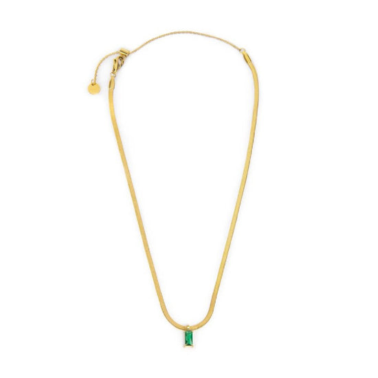 Collana snake donna Marlù Sparkles in acciaio dorato con zircone verde taglio baguette 31CN0001G-S