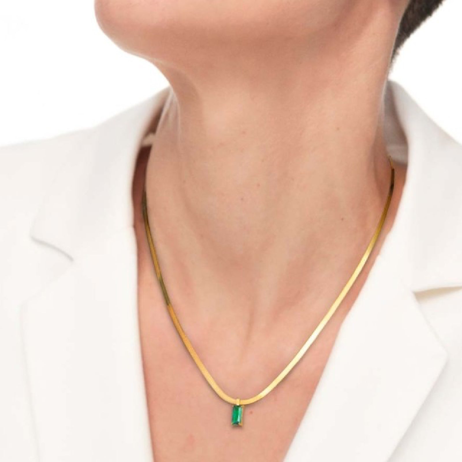 Collana snake donna Marlù Sparkles in acciaio dorato con zircone verde taglio baguette 31CN0001G-S