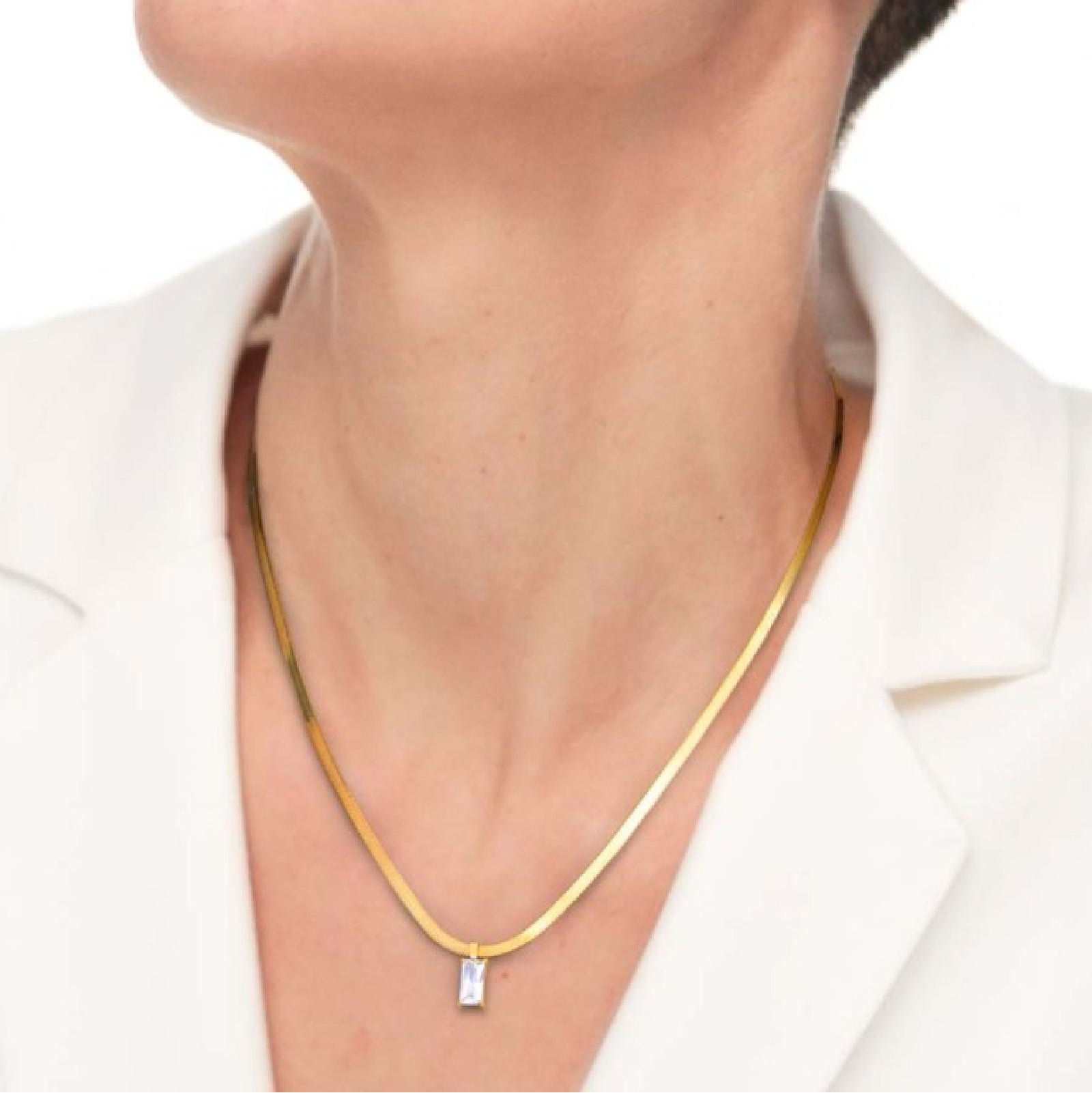 Collana snake donna Marlù Sparkles in acciaio dorato con zircone bianco taglio baguette 31CN0001G-W