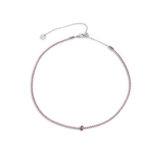 Collana tennis Marlù Sparkles da donna in acciaio argento con zirconi rosa 2 mm 31CN0002-LF-1