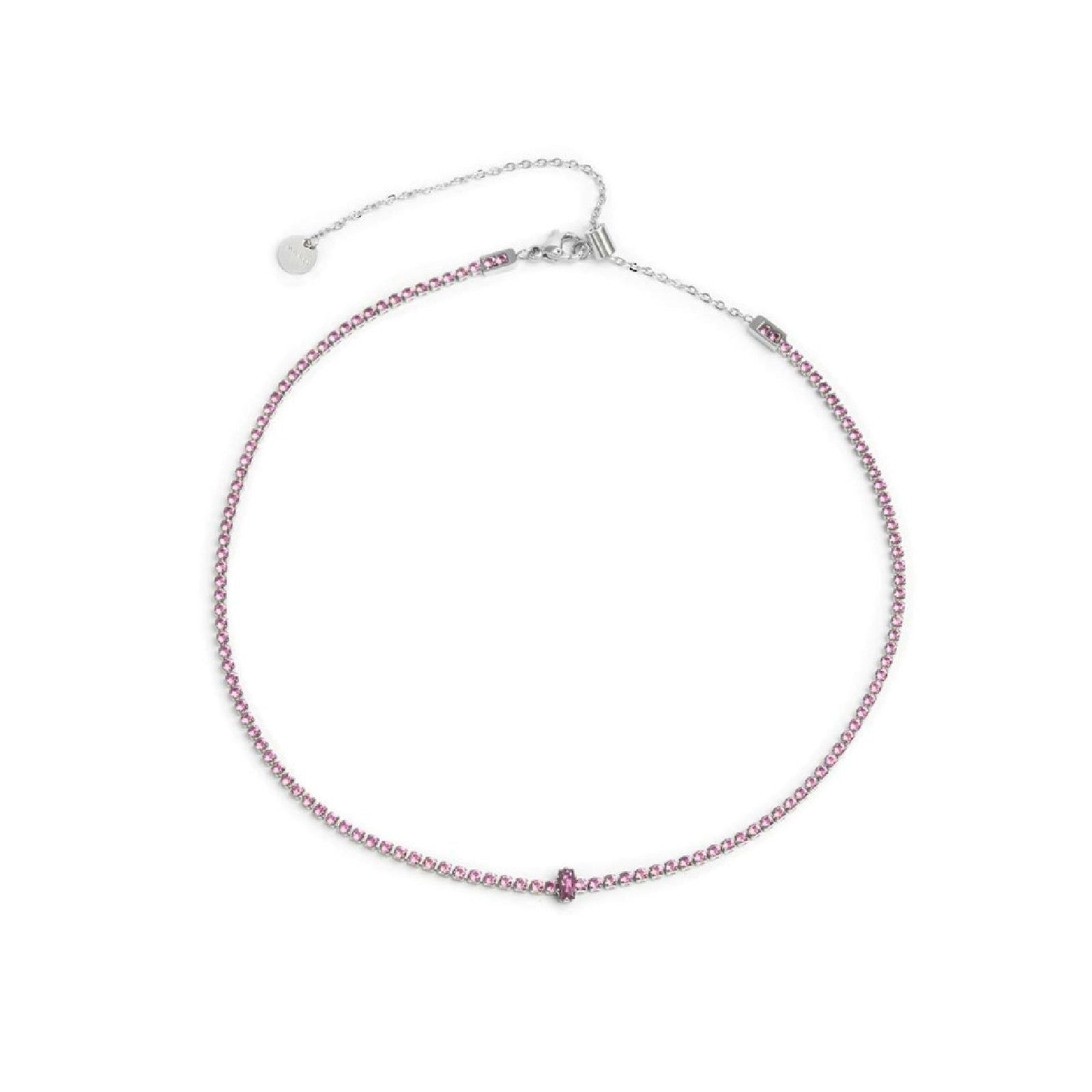Collana tennis Marlù Sparkles da donna in acciaio argento con zirconi rosa 2 mm 31CN0002-LF-1