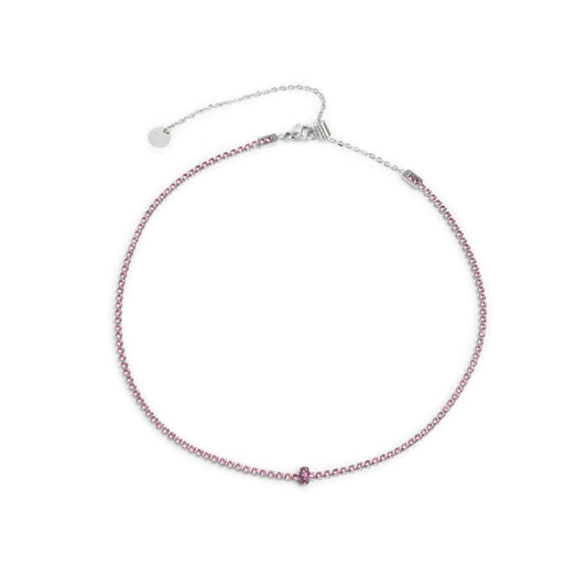Collana tennis Marlù Sparkles da donna in acciaio argento con zirconi rosa 2 mm 31CN0002-LF-1