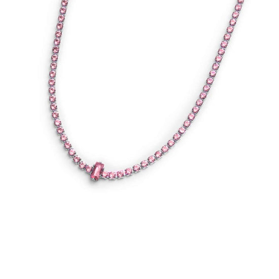 Collana tennis Marlù Sparkles da donna in acciaio argento con zirconi rosa 2 mm 31CN0002-LF-2
