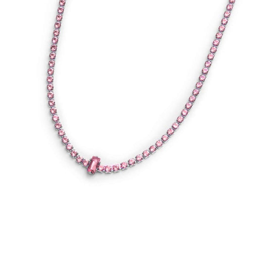 Collana tennis Marlù Sparkles da donna in acciaio argento con zirconi rosa 2 mm 31CN0002-LF-2