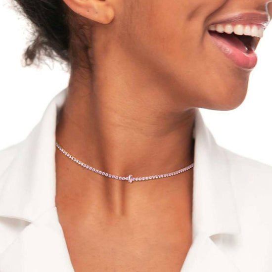 Collana tennis Marlù Sparkles da donna in acciaio argento con zirconi rosa 2 mm 31CN0002-LF-3