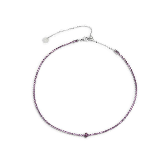 Collana tennis Marlù Sparkles da donna in acciaio argento con zirconi viola 2 mm 31CN0002-P-1