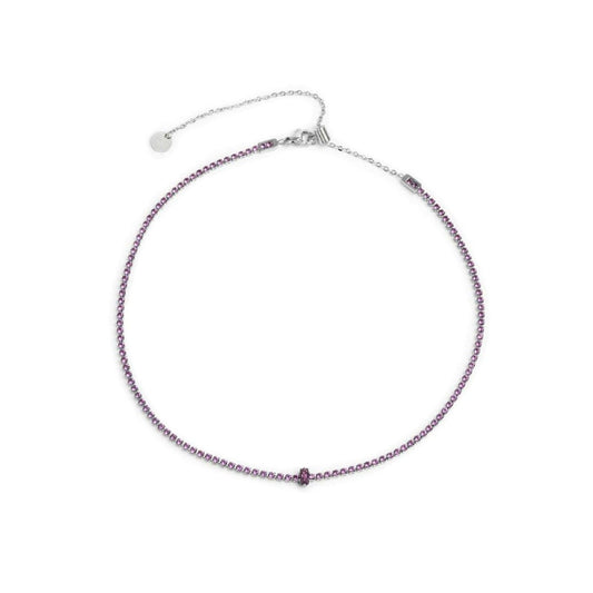 Collana tennis Marlù Sparkles da donna in acciaio argento con zirconi viola 2 mm 31CN0002-P-1