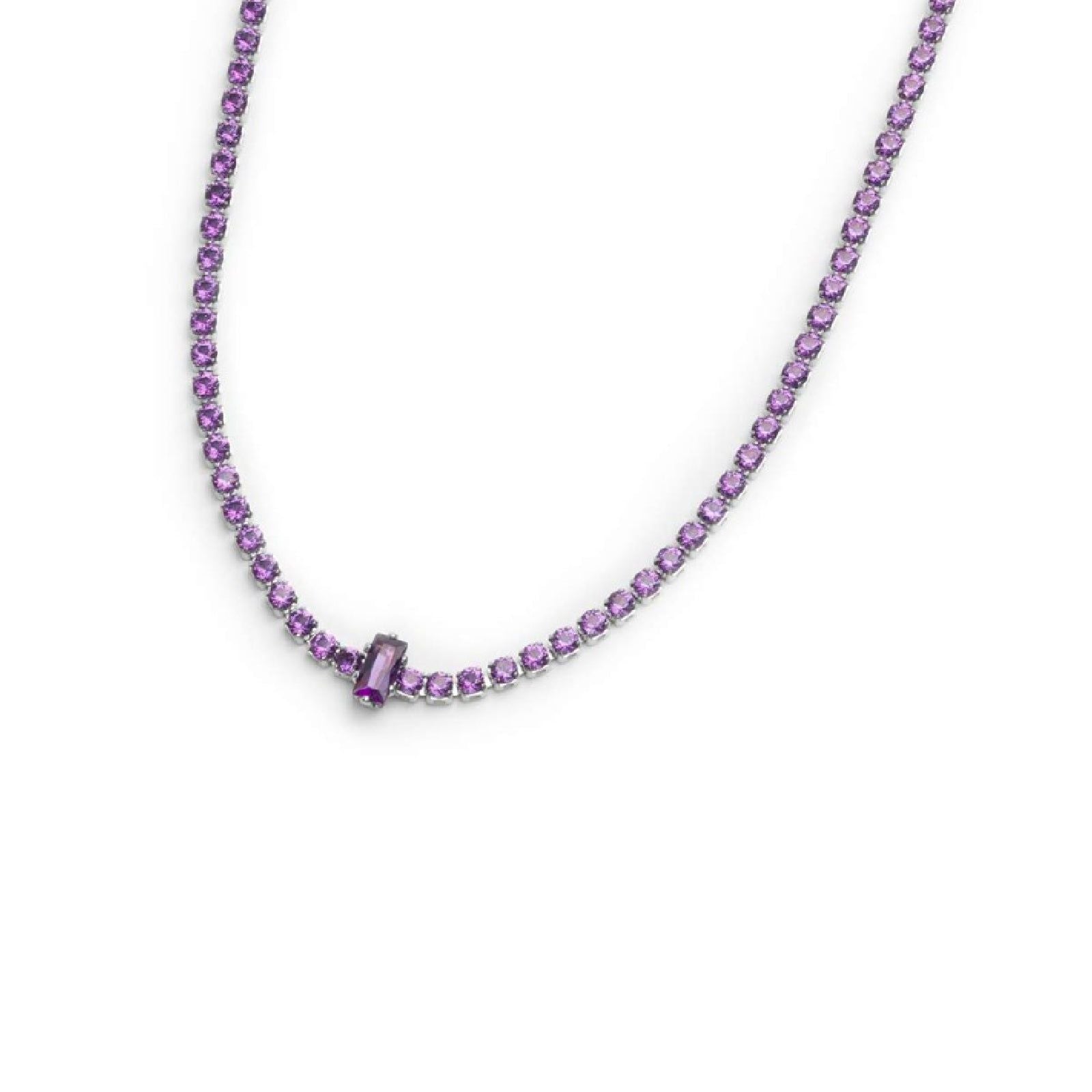 Collana tennis Marlù Sparkles da donna in acciaio argento con zirconi viola 2 mm 31CN0002-P-2