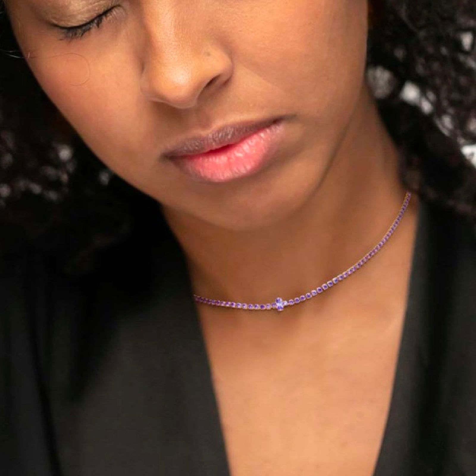 Collana tennis Marlù Sparkles da donna in acciaio argento con zirconi viola 2 mm 31CN0002-P-3