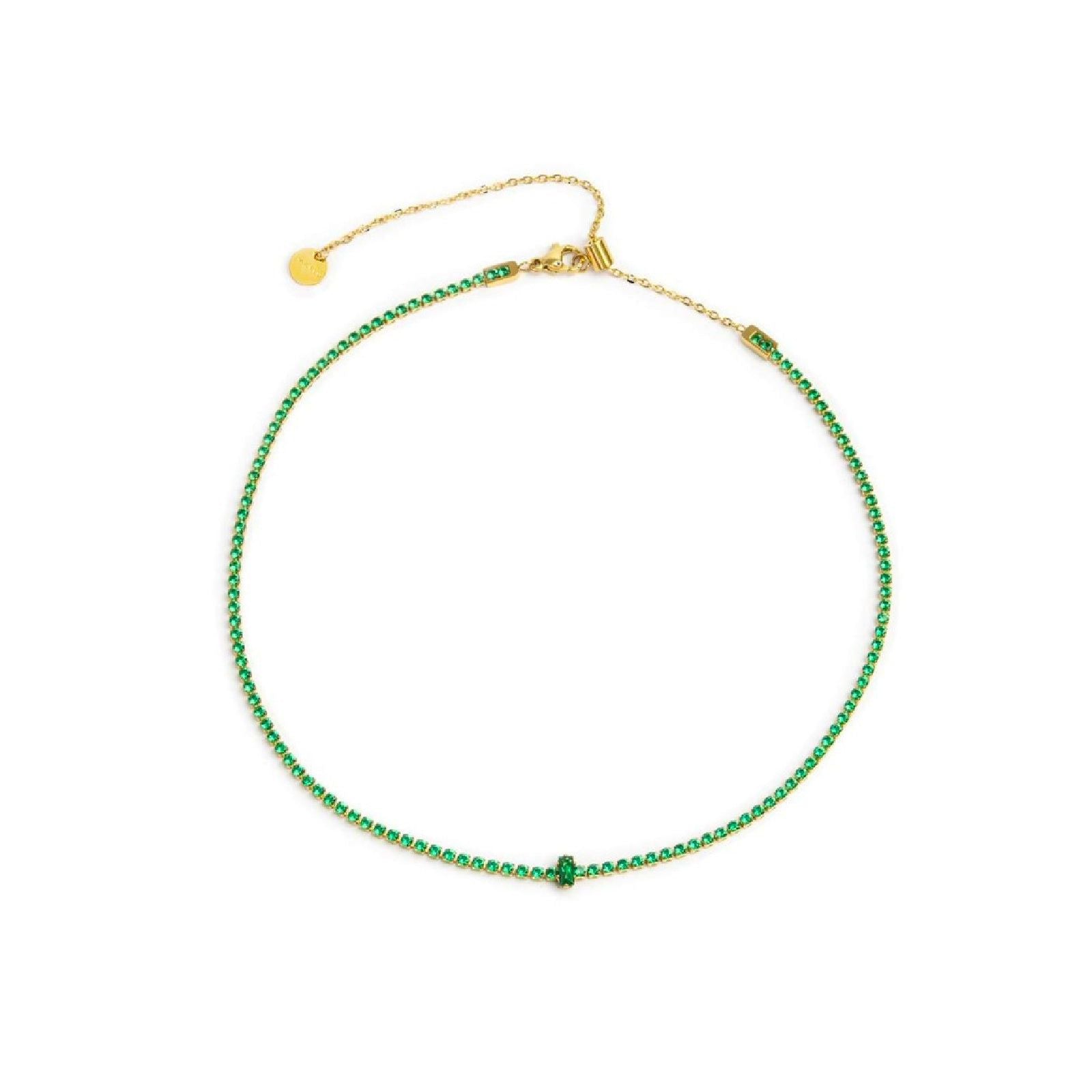 Collana tennis Marlù Sparkles da donna in acciaio oro con zirconi verdi 2 mm 31CN0002G-S-1