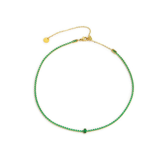 Collana tennis Marlù Sparkles da donna in acciaio oro con zirconi verdi 2 mm 31CN0002G-S-1