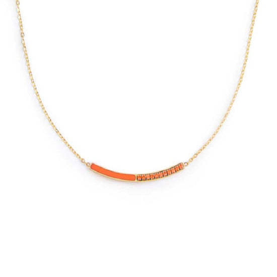 Collana girocollo Marlù Sparkles donna acciaio dorato con zirconi e smalto arancione 31CN0003G-H-1