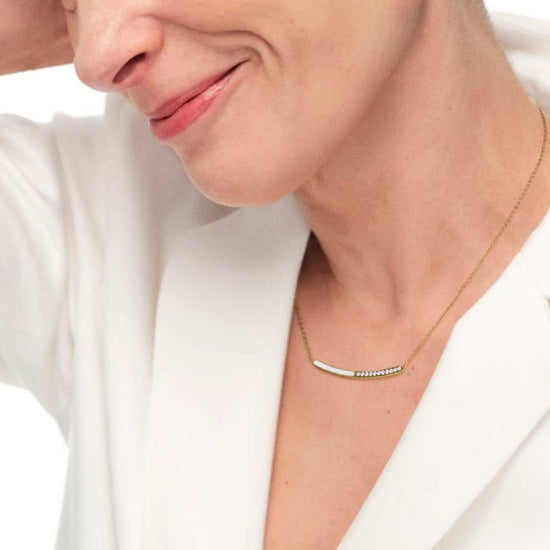 Collana girocollo Marlù Sparkles donna acciaio dorato con zirconi e smalto bianco 31CN0003G-W-3