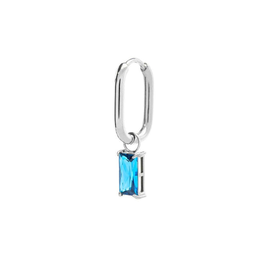Orecchino singolo ovale donna Marlù Sparkles in acciaio con zircone azzurro pendente 31OR0011-AM-1