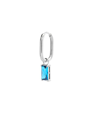 Orecchino singolo ovale da donna della collezione Marlù Sparkles in acciaio 316L e zircone azzurro pendente taglio baguette 31OR0011-AM