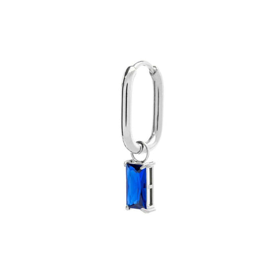 Orecchino singolo ovale donna Marlù Sparkles in acciaio con zircone blu pendente 31OR0011-B-1