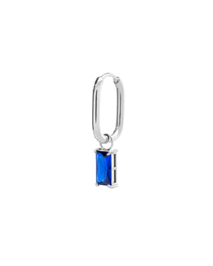 Orecchino singolo ovale da donna della collezione Marlù Sparkles in acciaio 316L e zircone blu pendente taglio baguette 31OR0011-B