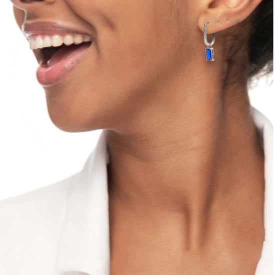 Orecchino singolo ovale donna Marlù Sparkles in acciaio con zircone blu pendente 31OR0011-B-2