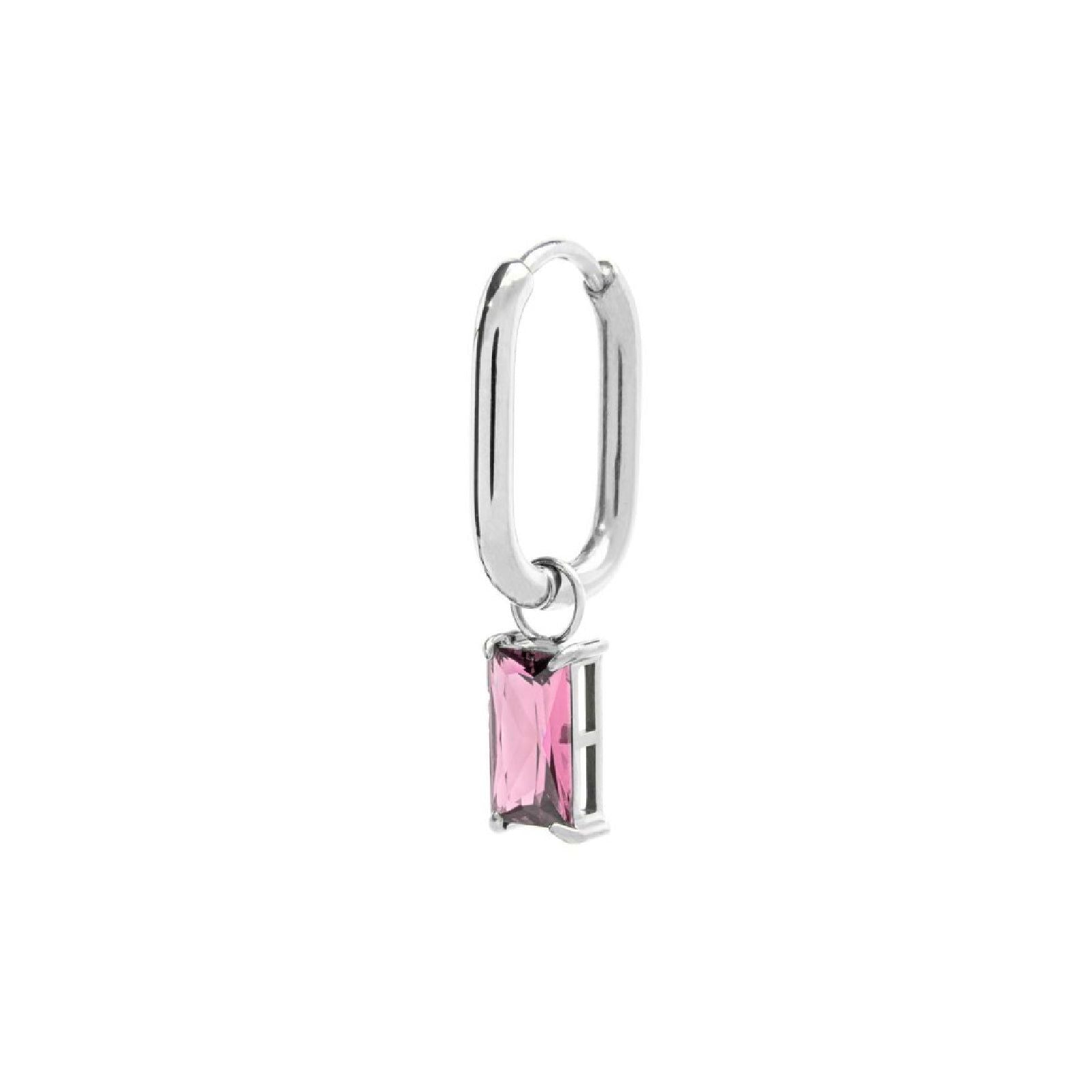 Orecchino singolo ovale donna Marlù Sparkles in acciaio con zircone rosa pendente 31OR0011-LF-1