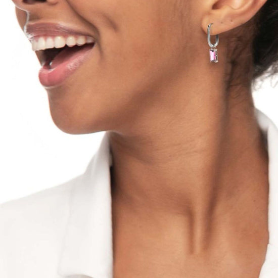 Orecchino singolo ovale donna Marlù Sparkles in acciaio con zircone rosa pendente 31OR0011-LF-2