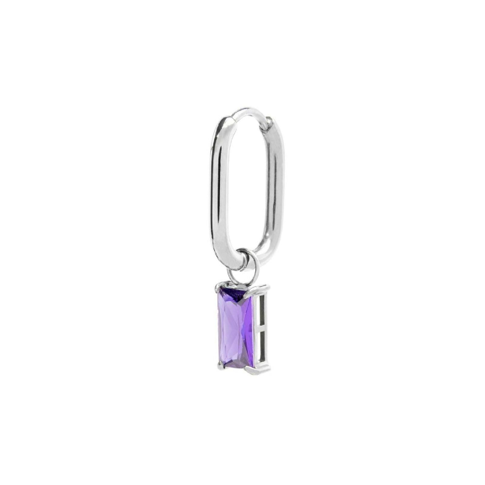 Orecchino singolo ovale donna Marlù Sparkles in acciaio con zircone viola pendente 31OR0011-P-1