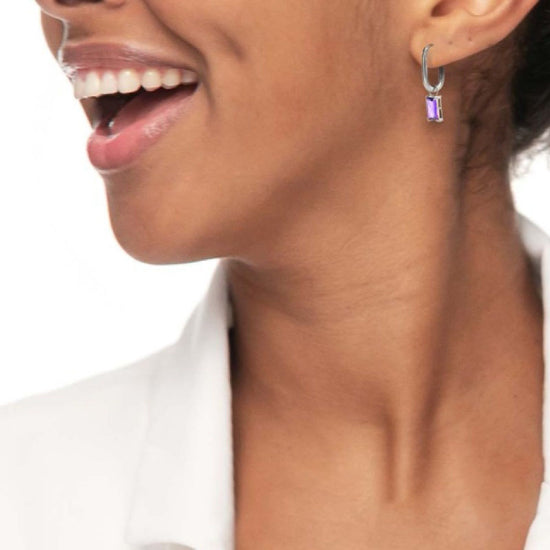 Orecchino singolo ovale donna Marlù Sparkles in acciaio con zircone viola pendente 31OR0011-P-2