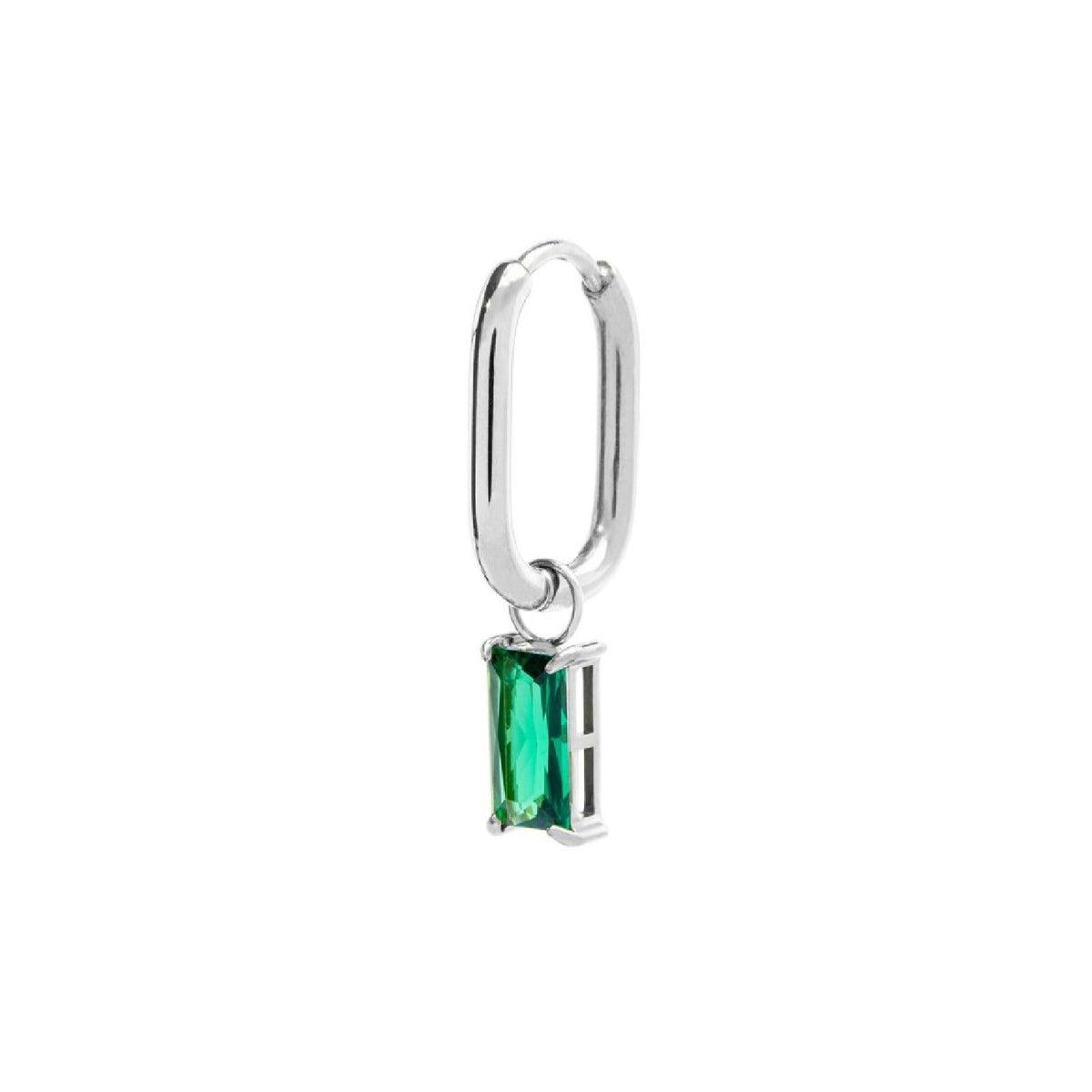 Orecchino singolo ovale donna Marlù Sparkles in acciaio con zircone verde pendente 31OR0011-S-1