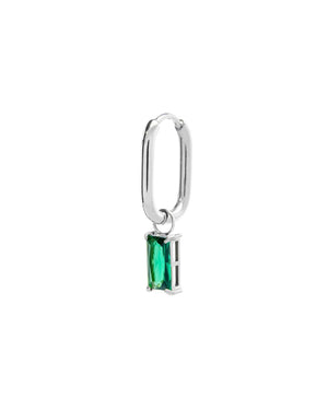 Orecchino singolo ovale da donna della collezione Marlù Sparkles in acciaio 316L e zircone verde pendente taglio baguette 31OR0011-S