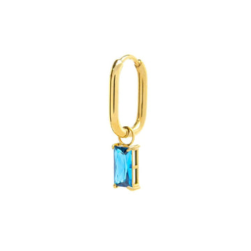 Orecchino singolo ovale donna Marlù Sparkles in acciaio dorato con zircone azzurro pendente 31OR0011G-AM-1