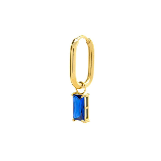 Orecchino singolo ovale donna Marlù Sparkles in acciaio dorato con zircone blu pendente 31OR0011G-B-1