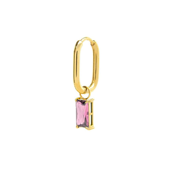 Orecchino singolo ovale donna Marlù Sparkles in acciaio dorato con zircone rosa pendente 31OR0011G-LF-1