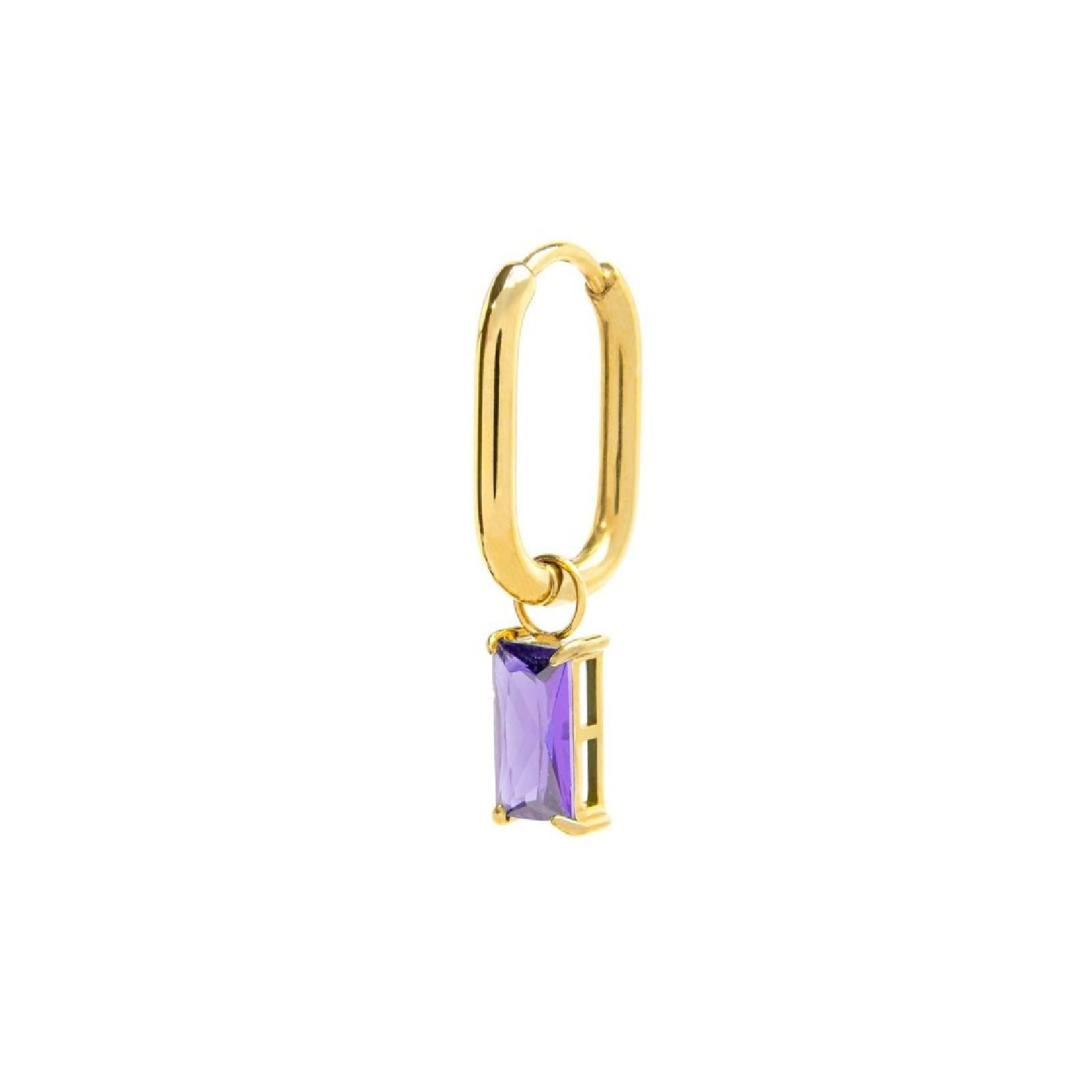 Orecchino singolo ovale donna Marlù Sparkles in acciaio dorato con zircone viola pendente 31OR0011G-P-1