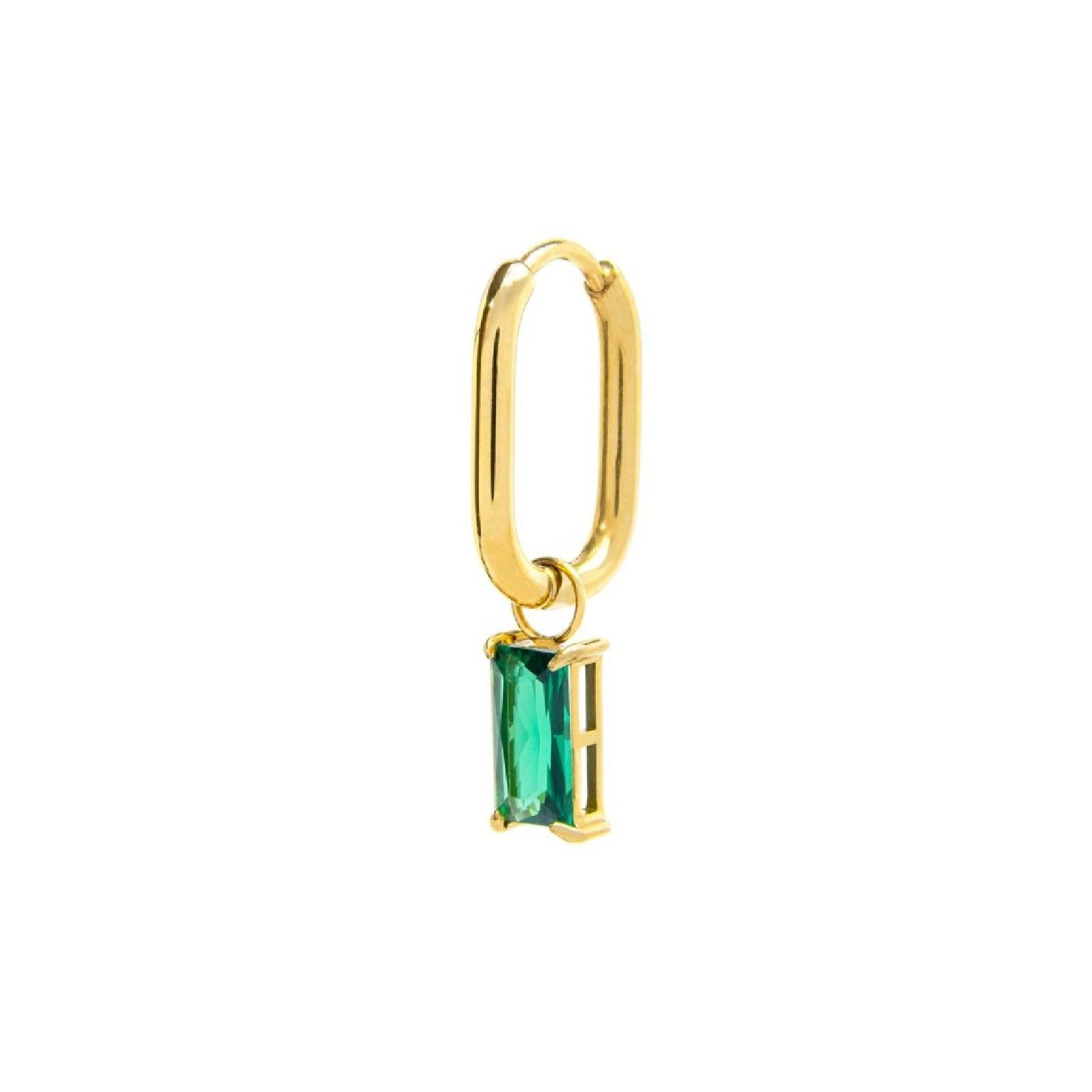 Orecchino singolo ovale donna Marlù Sparkles in acciaio dorato con zircone verde pendente 31OR0011G-S-1