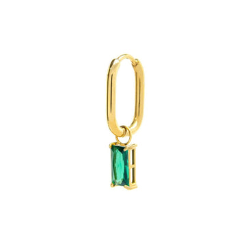 Orecchino singolo ovale donna Marlù Sparkles in acciaio dorato con zircone verde pendente 31OR0011G-S-1