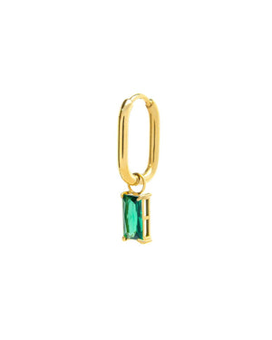 Orecchino singolo ovale da donna della collezione Marlù Sparkles in acciaio 316L dorato e zircone verde pendente taglio baguette 31OR0011G-S