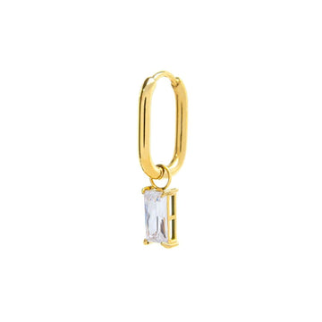 Orecchino singolo ovale donna Marlù Sparkles in acciaio dorato con zircone bianco pendente 31OR0011G-W-1