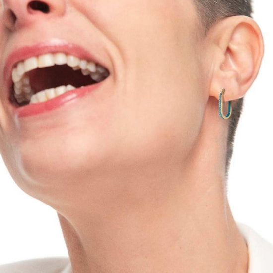 Orecchino singolo Marlù Sparkles donna acciaio dorato zirconi e smalto azzurro 31OR0013G-AM-3