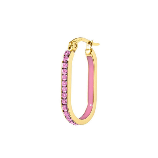 Orecchino singolo Marlù Sparkles donna acciaio dorato zirconi e smalto rosa 31OR0013G-LF-1