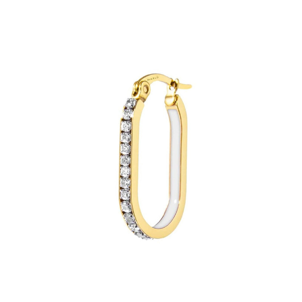 Orecchino singolo Marlù Sparkles donna acciaio dorato zirconi e smalto bianco 31OR0013G-W-1